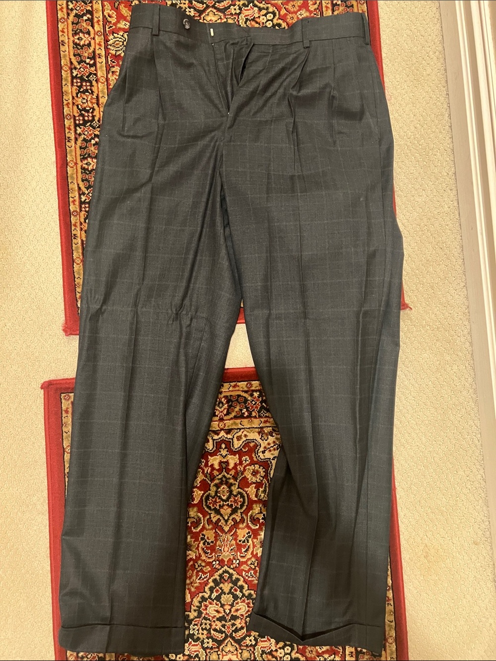 George Men's Dark Gray Windowpane Dress Pants